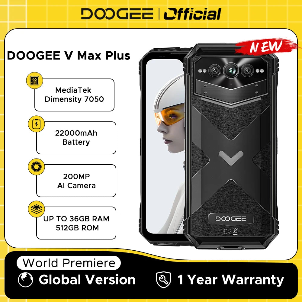 DOOGEE V Max Plus 5G Rugged Phone 16GB+512GB 22000mAh Dimensity 7050