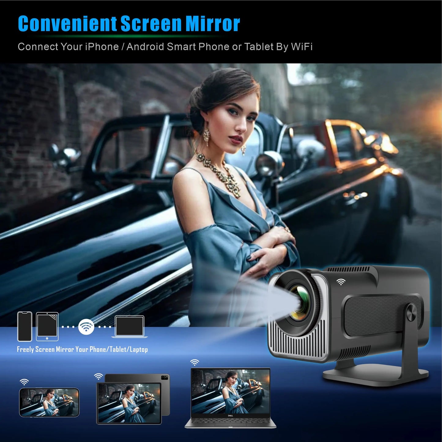 HY320Mini Projector Salange Portable 4K 8K Video Support Native 720P