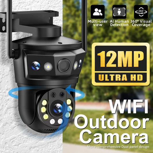 6K 12MP WIFI Camera Triple Lens Triple Screen Outdoor 10x Zoom PTZ