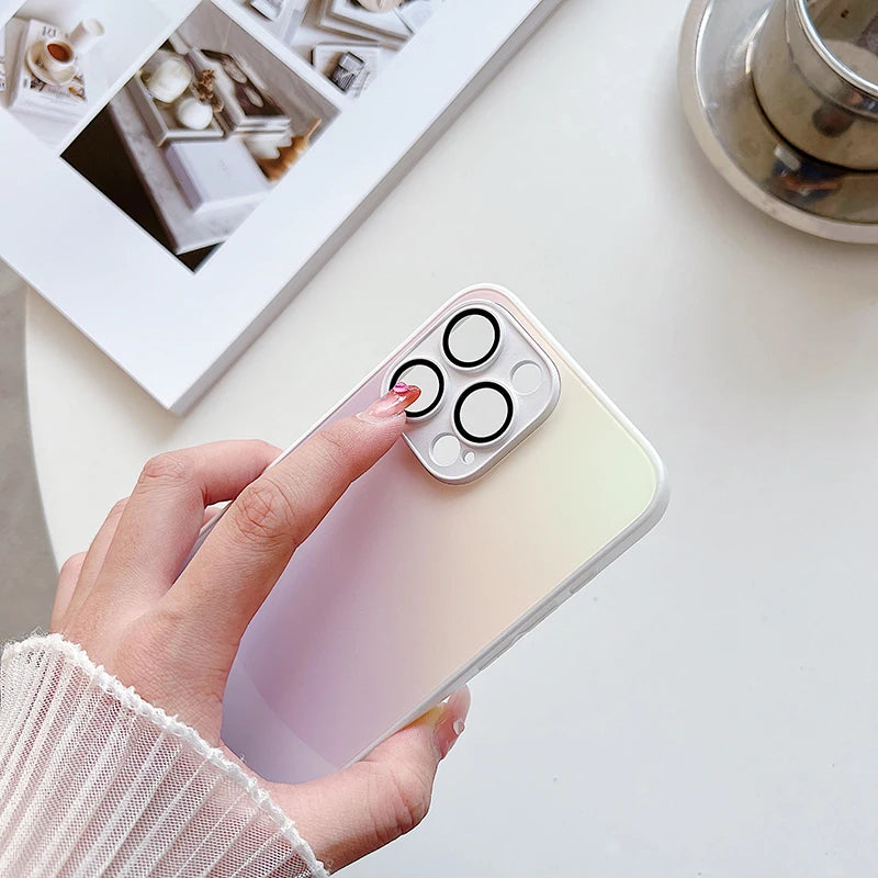 Gradient Frosted Glass Phone Case For iPhone 15 Pro Max Shockproof