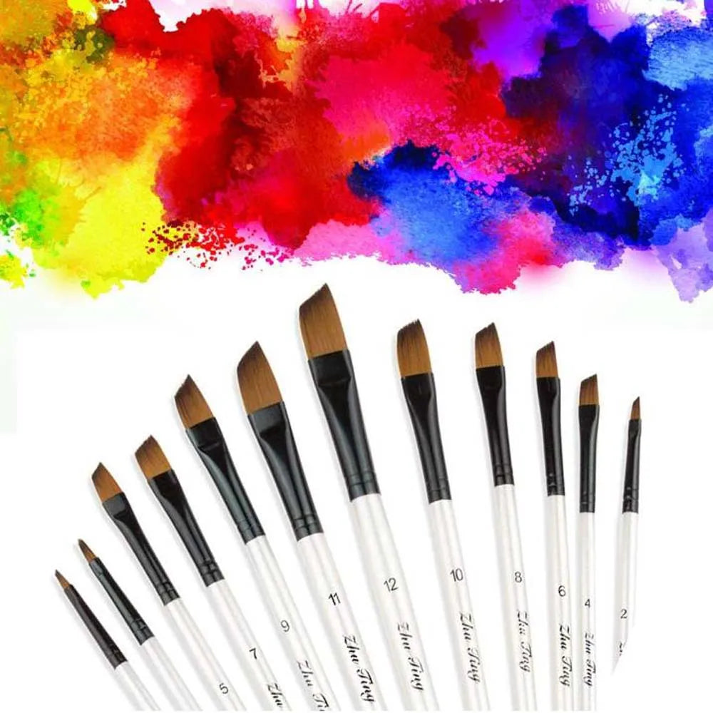 6PCS Wood Oil Brush, Acrylic Paint Brush, Flexible Bristles,