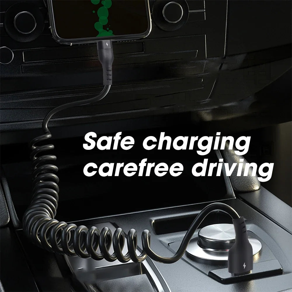 Retractable USB-C Cable 5A Fast Charger Data Wire Car Spring Type C