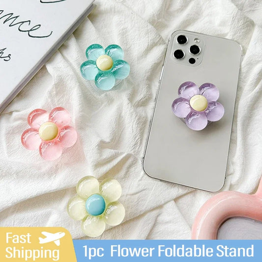 1pc Transparent Resin Candy-Colored Flower Phone Holder Foldable
