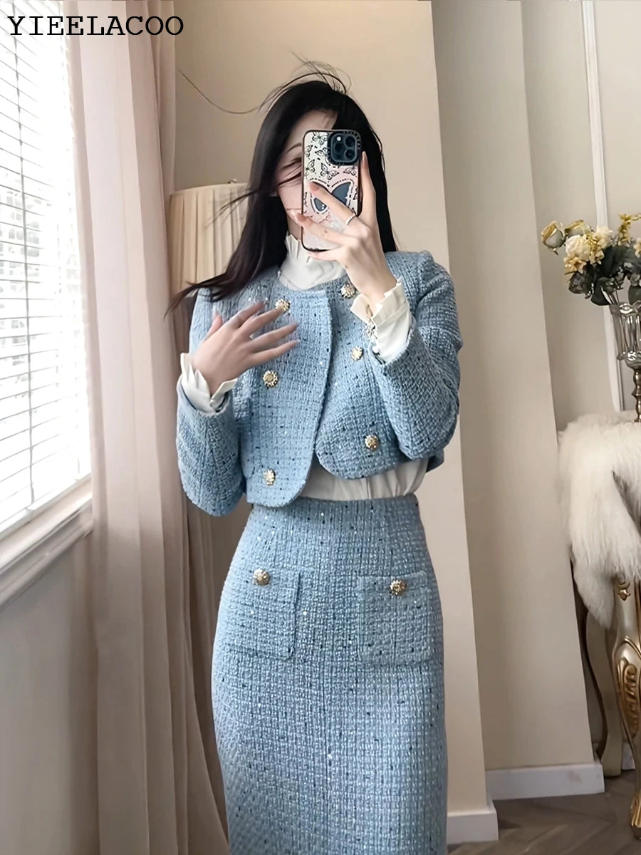 BlueTweed jacket + Skirt Sets fashion Professional Set slimming new