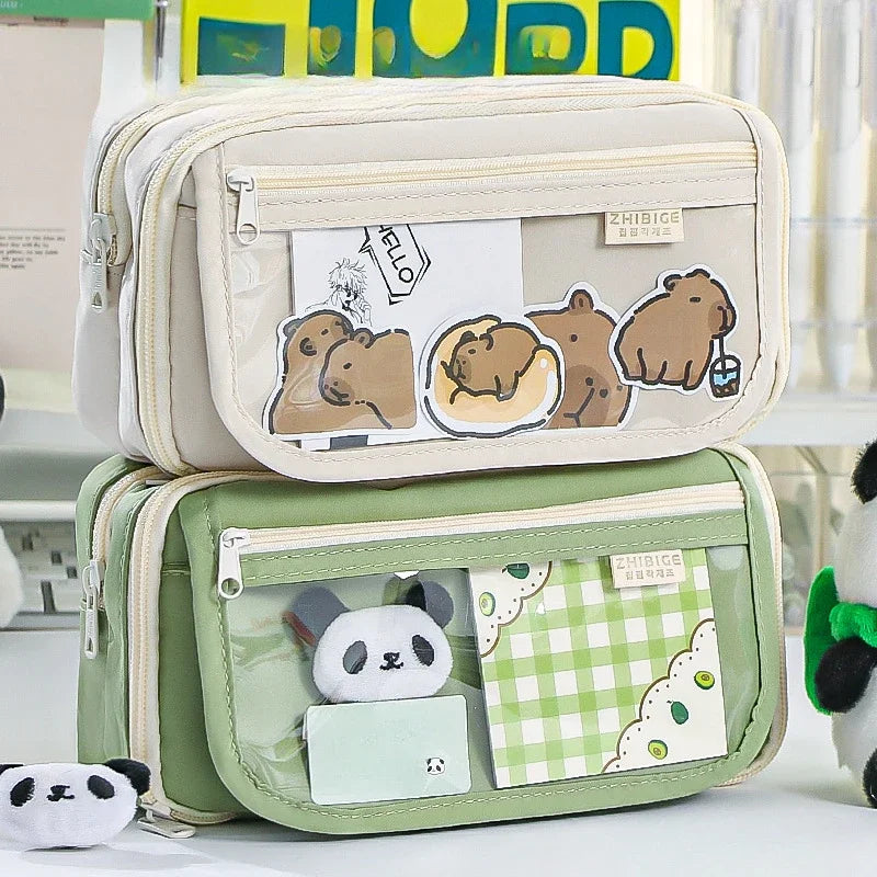 Cute Pencil Case Panda Large Capacity Pencil Pouch Transparent