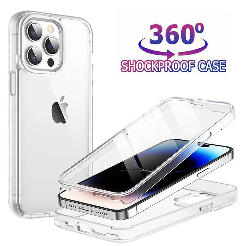 360 Full Body PC+TPU Shockproof Protective Case Cover For iPhone 14 15