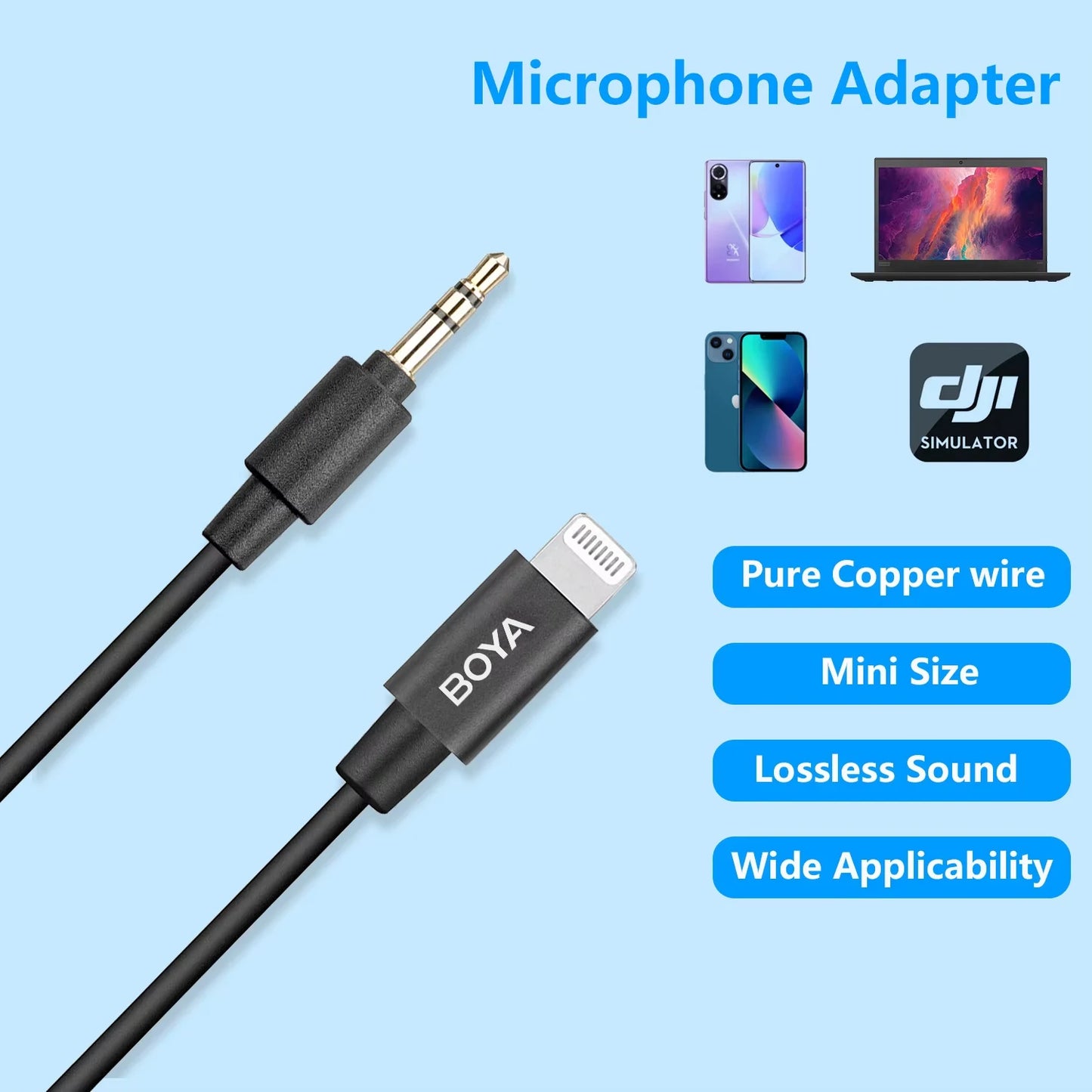 BOYA BY-K1-K9 3.5mm TRS to Lightning/Typec iPhone Android Phone Audio