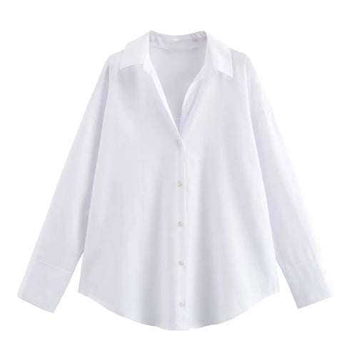 TRAF Women Fashion Spring Cotton Oxford Long Sleeve Single-breasted