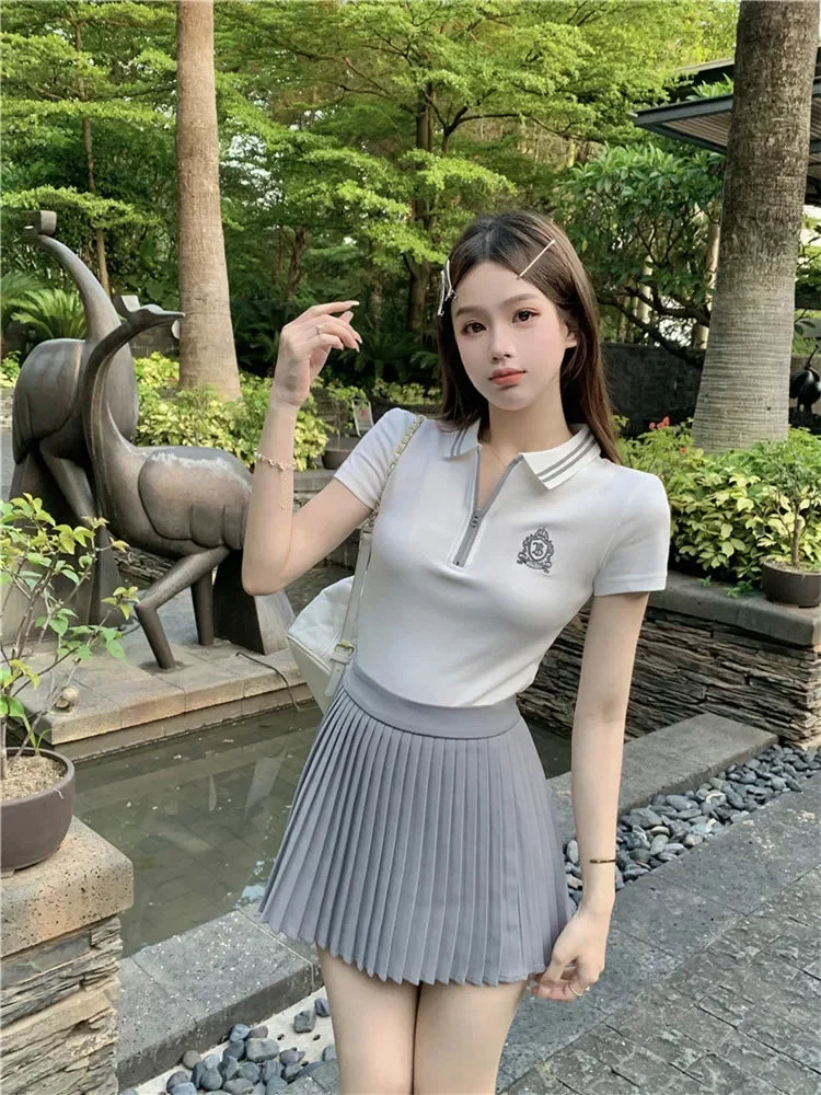 Fashion Tennis Wear Outfits Women 2 Piece Dress Sets Short Sleeve