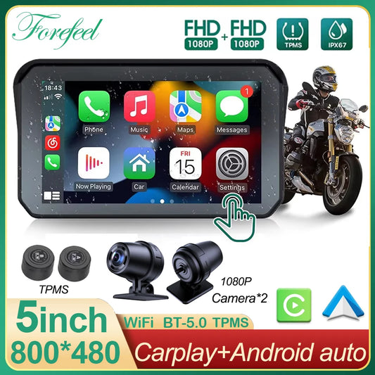 FOR Motorcycle Carplay Waterproof 1080P 5 Inch WiFi Wireless