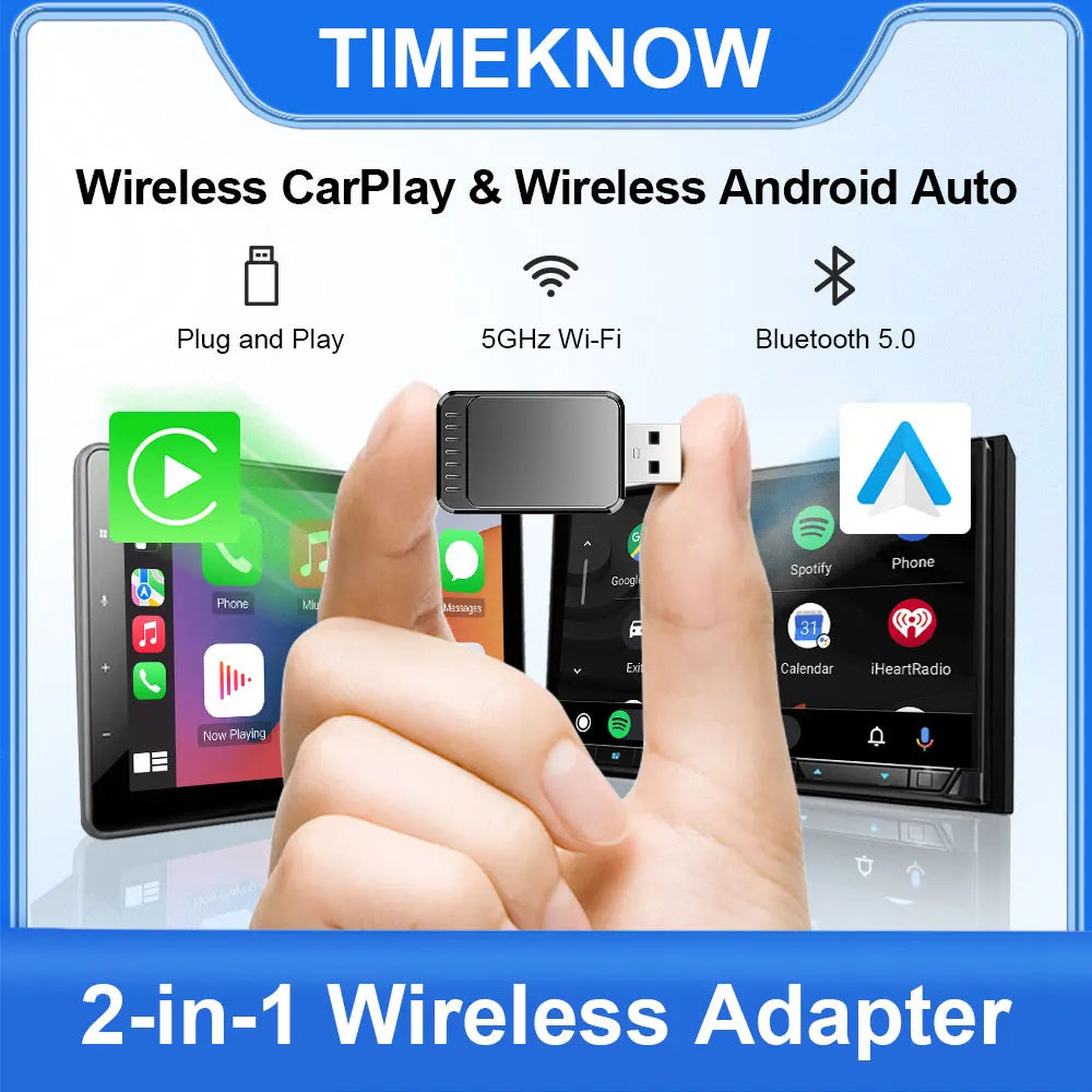 TIMEKNOW Wireless CarPlay Android Auto Adapter for iPhone USB Wireless
