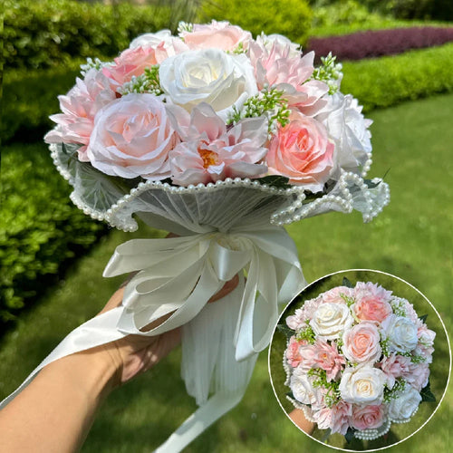 Wedding Bouquets for Bride Babysbreath Rose Bridesmaid Bouquets Silk
