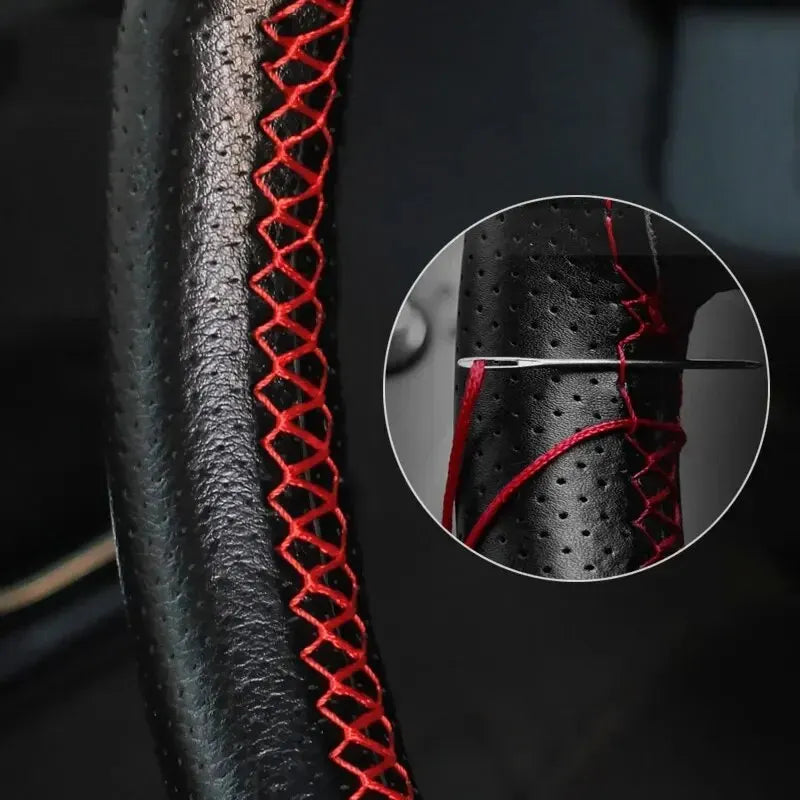 Universal Leather Car Steering Wheel Stitch On Wrap Cover Fit for 38cm