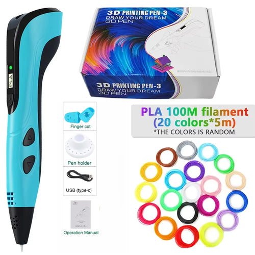 3D Printing Pen With LED Display 10M PLA Filament Children USB Drawing