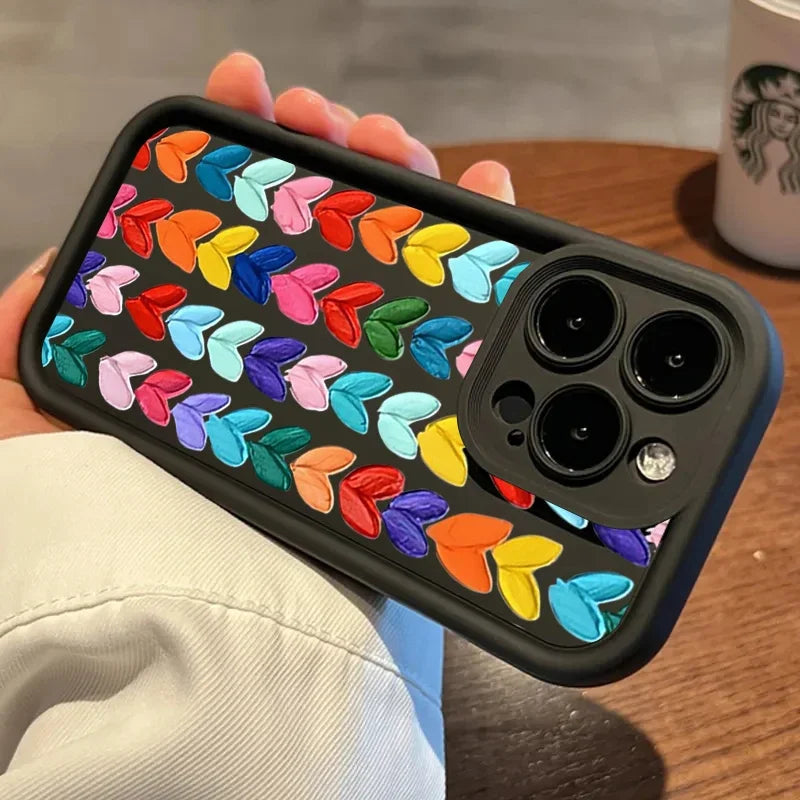 Colorful Love Heart Phone Case For iPhone 16 14 13 12 11 Pro Max XS XR