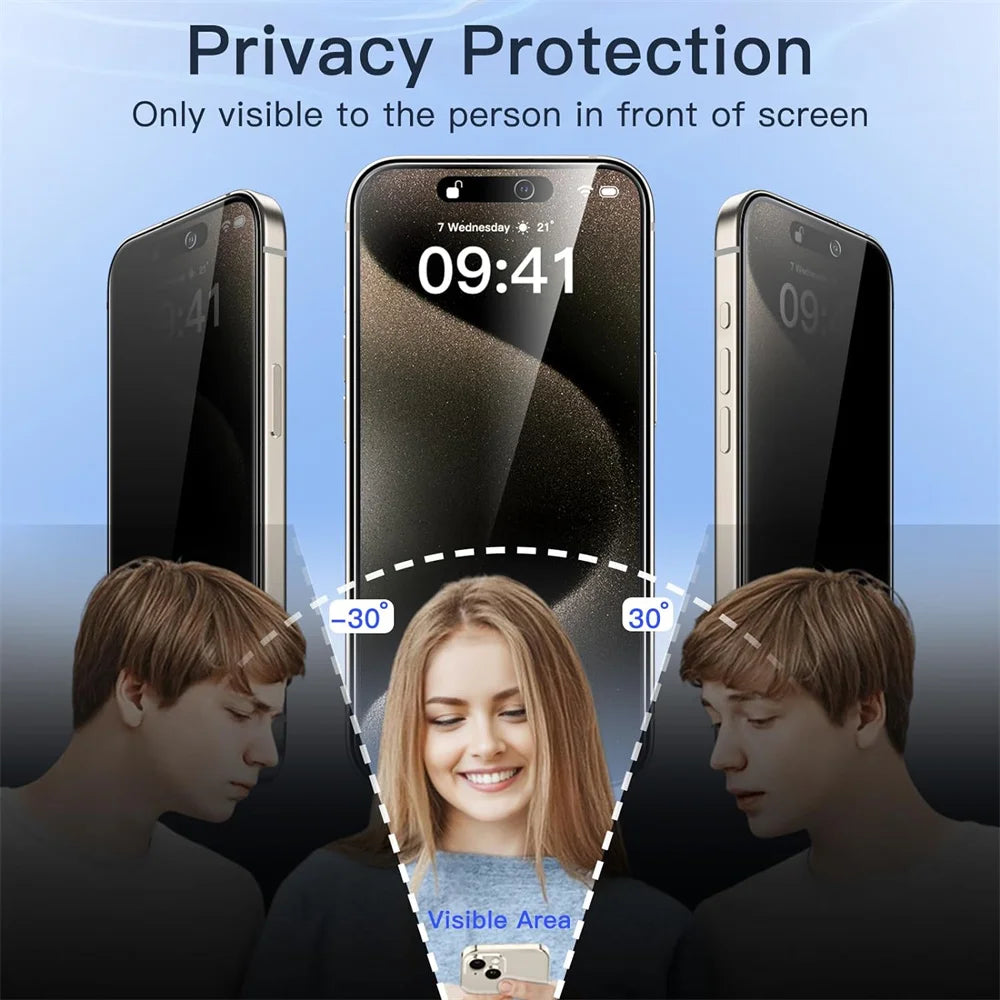 Anti-Spy Glass For iPhone 16 15 14 13 Pro Max Privacy Screen