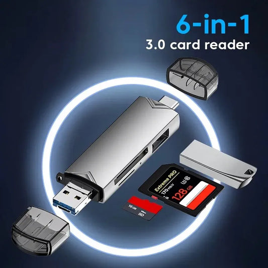 6 In 1 Multifunction Usb 3.0 Card Reader U Disk Type C/Micro Usb/Tf/Sd