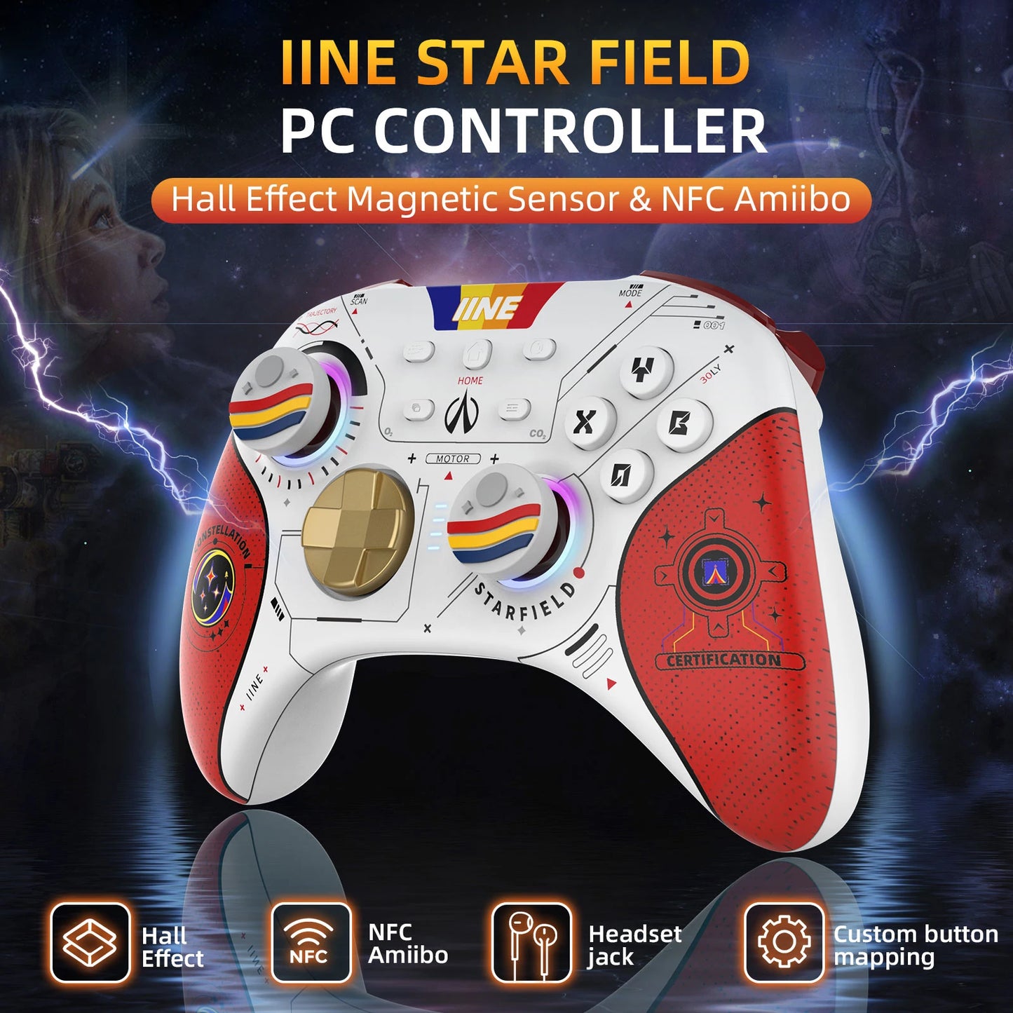 IINE Star-Field PC Controller Hall Effect Joystick & NFC Amiibo with