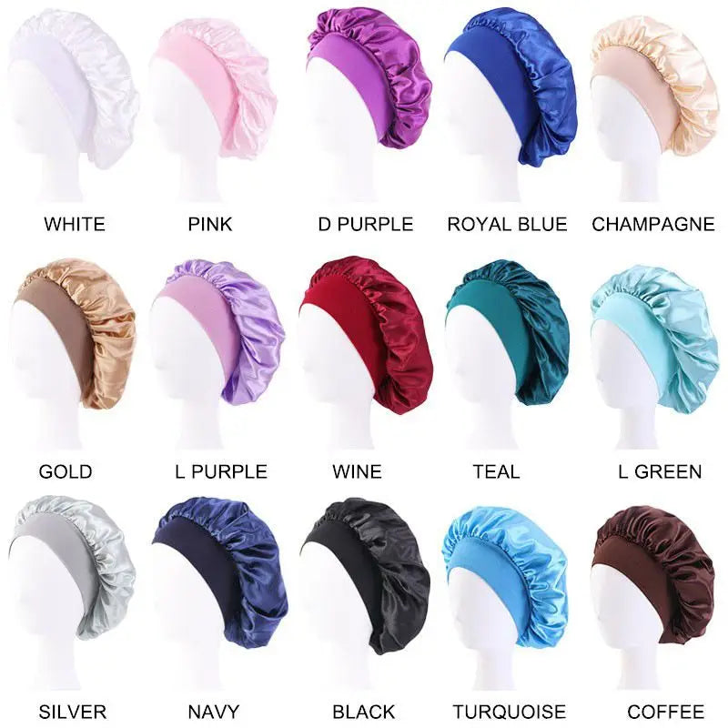 New Women's Satin Solid Wide-brimmed Sleeping Hat Unisex Head Wrap