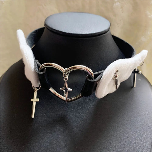 Grunge Jewelry Pink Wings Cross Choker Cosplay Sexy Accessory Harajuku
