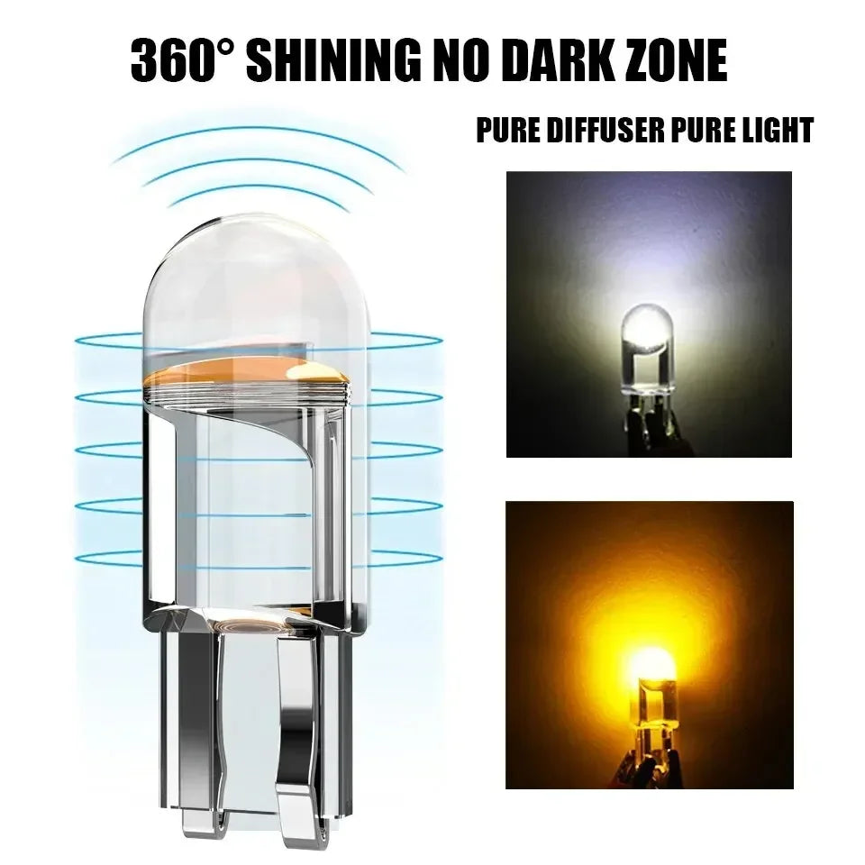 1pc W5W Led T10 Car Light COB Glass 6000K White Auto Automobiles