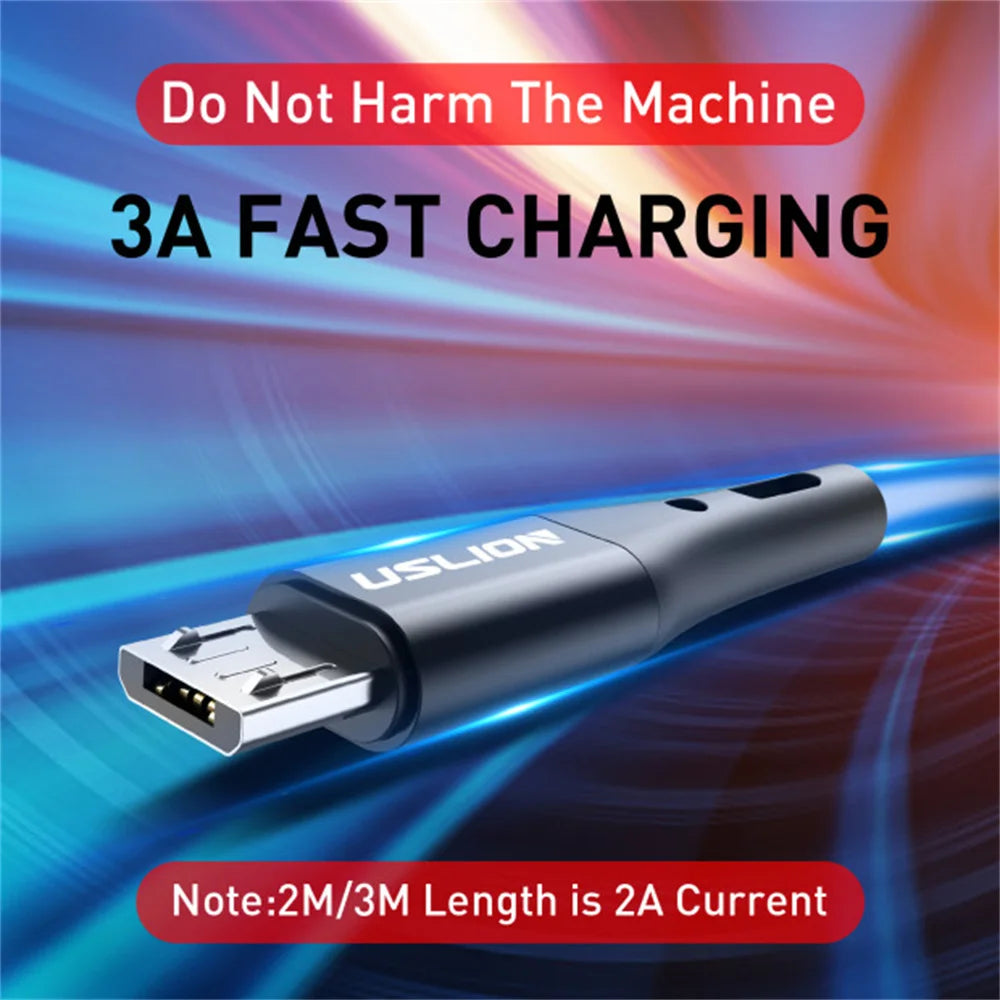 USLION 3A Micro USB Cable Fast Charging for Samsung Xiaomi Huawei