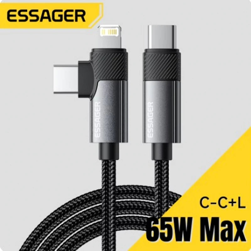 Essager 2 in 1 USB Type C Cable 65W PD Fast Charging Wire Type C To