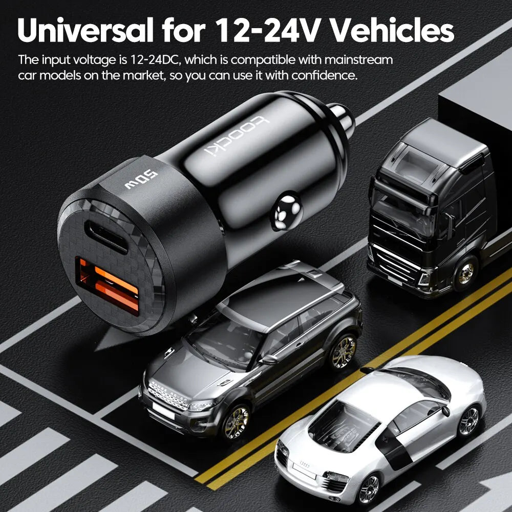 Toocki Car Charger 50W Quick Charge USB A to Type C Cable 66W for