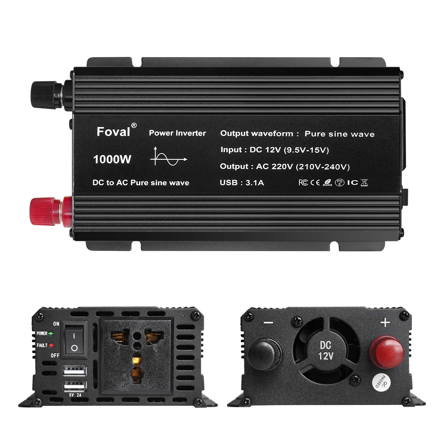 Pure Sine Wave 1000W 1500W 2200W 2600W DC 12V To AC 220V Car Power
