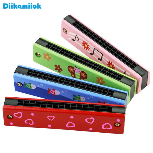 16-Hole Wooden Harmonica Cartoon Animals Painted Toy Musical