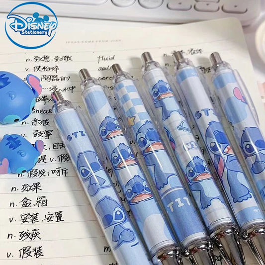 Disney 5 Pcs Gel Pen Cartoonstitch0.5 Lack Ink Signature Pen Office