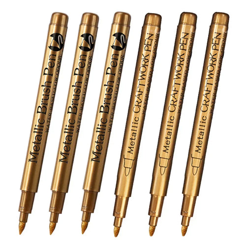 6Pcs Brush Metallic Paint Marker Pens Gold Silver Color Permanent Art