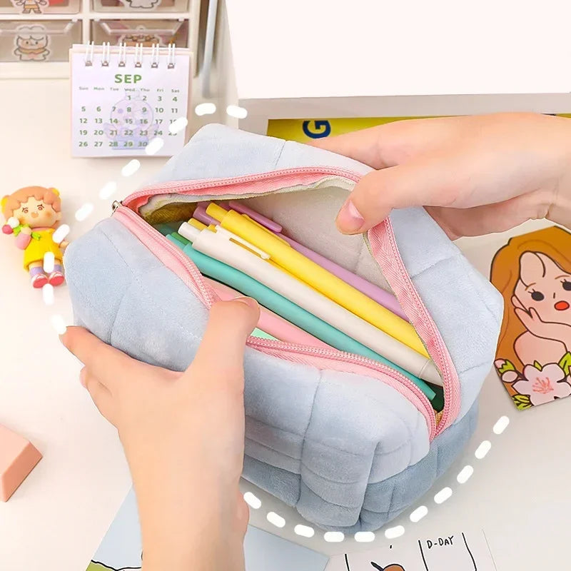 Kawaii Pencil Case Pillow Shape Large Capacity Cosmetic Bag Cute Back