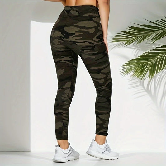 Camouflage Gray Green Tight Casual High Stretch Women's Leggings,