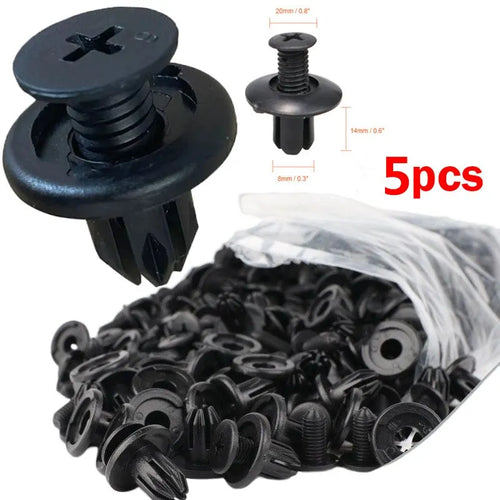 5/100pcs 8mm Plastic Rivets Fasteners Screw Car Bumper Fender Black