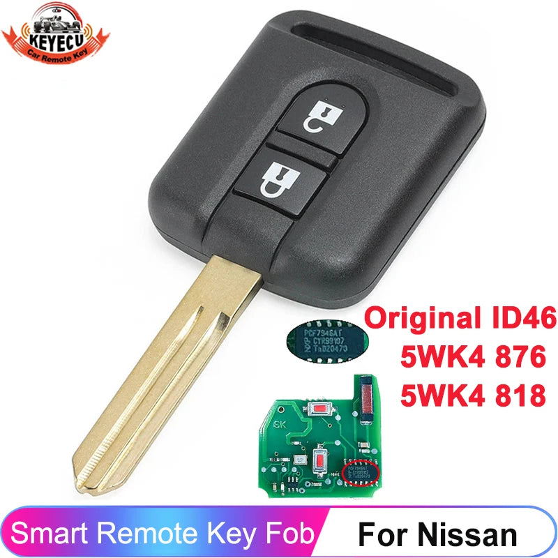 KEYECU 2 Buttons 5WK4 876/ 818 433MHz PCF7946A ID46 Chip For Nissan