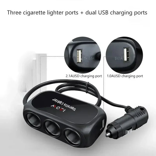 Car One Tow Three Power Dual USB Interface Car Charger Multi-function