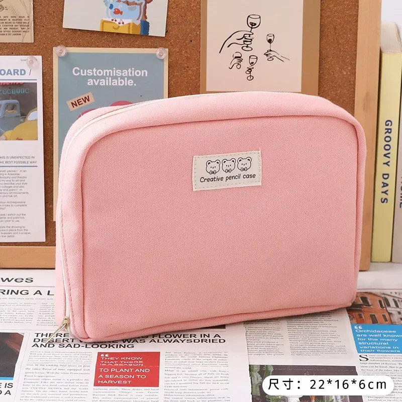 Large Capacity Pencil Case Zip Canvas Pencil Bag Pouch Function