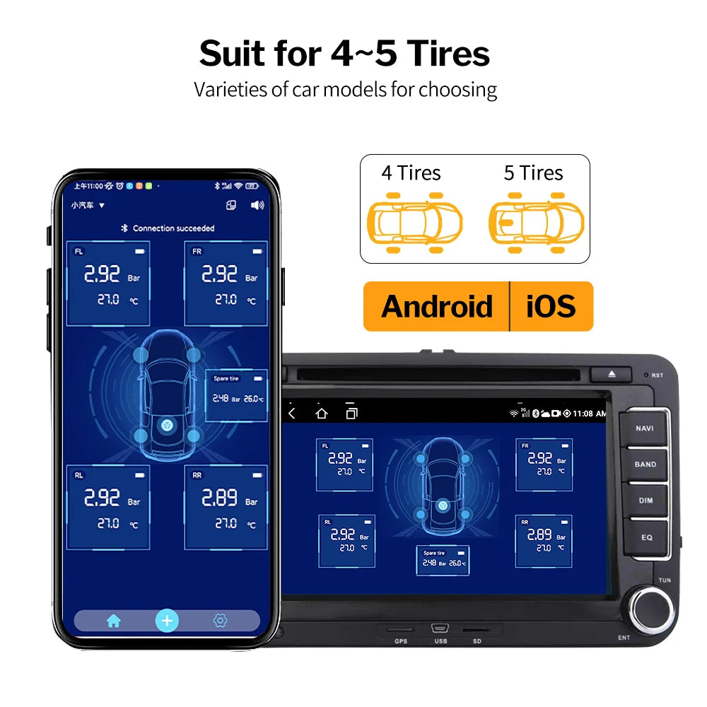 Deelife Car TPMS Android iOS Tire Pressure Monitoring System Spare