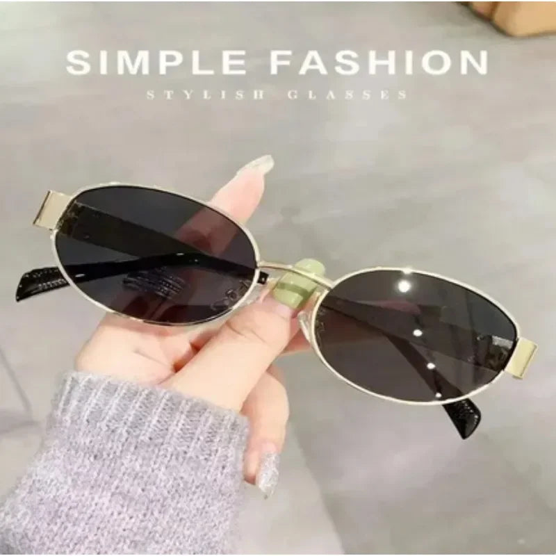 Small Metal Frame Oval Sunglasses For Women 2024 Brand Designer
