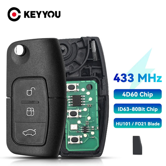 KEYYOU For Ford Focus Fiesta 2013 Fob Case HU101 F021 Blade 433MHz