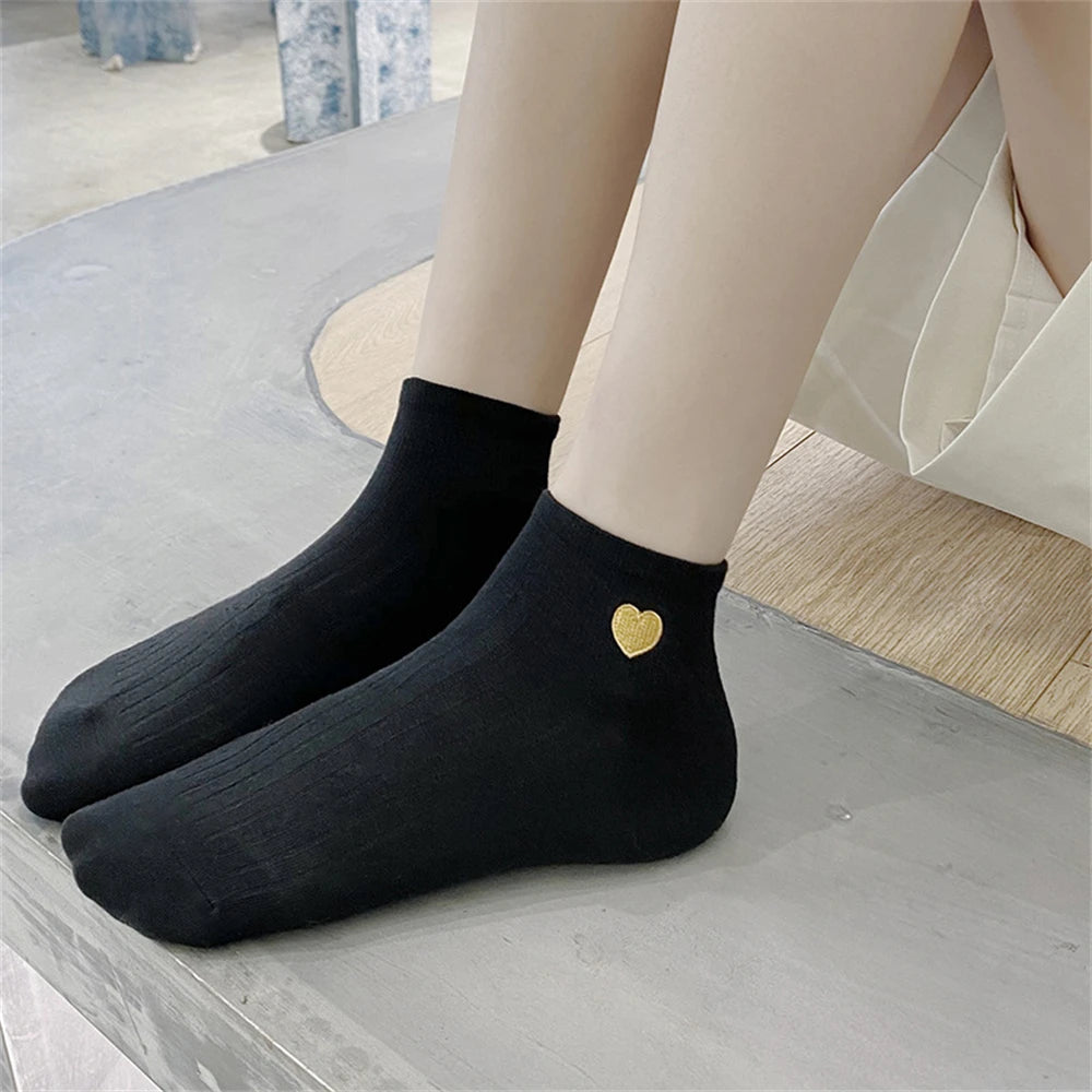 New Cute Embroidery Glitter Love Heart Moon Star Smile Face Socks Soft