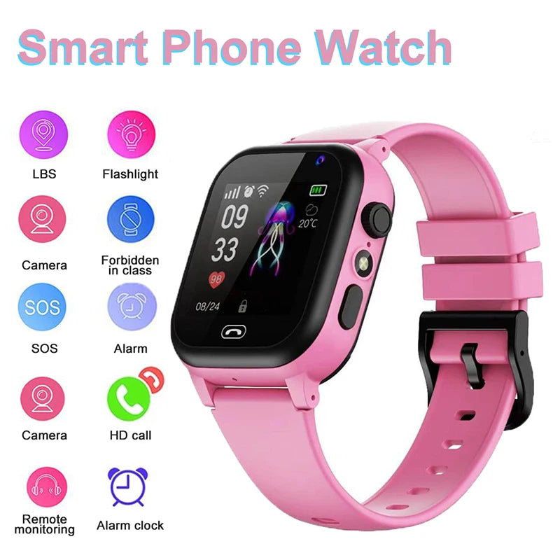 4G Kids Smart Phone Watch SOS Call LBS Tracker Location Sim Card Clock