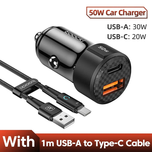 Toocki Car Charger 50W Quick Charge USB A to Type C Cable 66W for