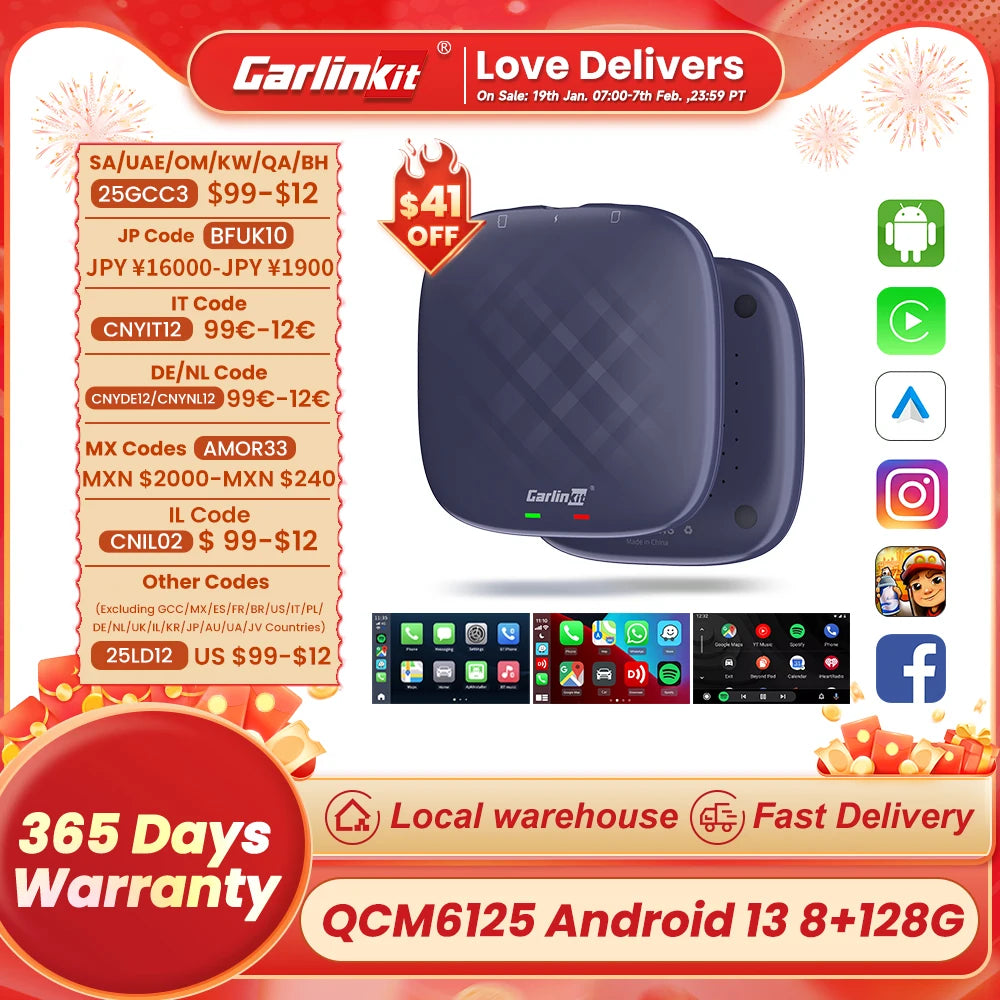 CarlinKit CarPlay Ai TV Box Android 13 QCM6125 Wireless CarPlay