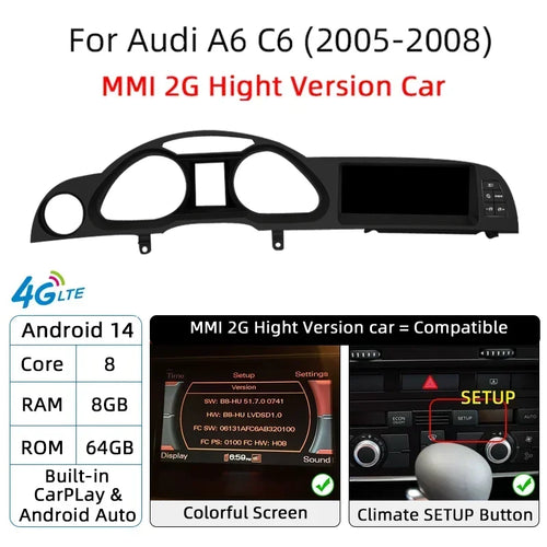 Android 14 Auto Radio CarPlay For Audi A6 C6 4f  For Audi Q7 4L