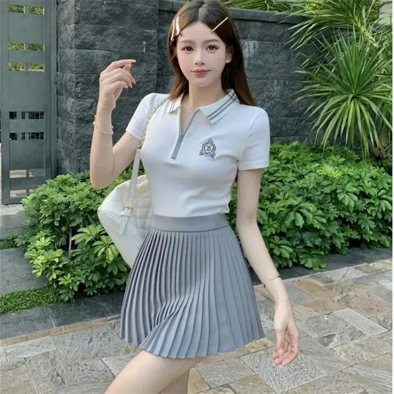 Fashion Tennis Wear Outfits Women 2 Piece Dress Sets Short Sleeve