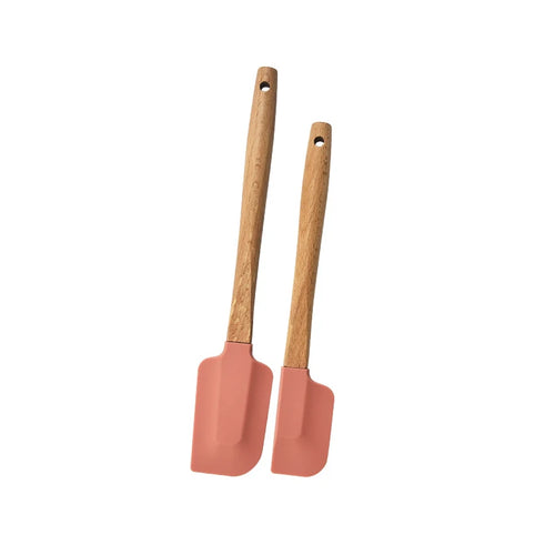 2Pcs/Set White Silicone Cream Spatula Non-stick Pastry Blenders Wood