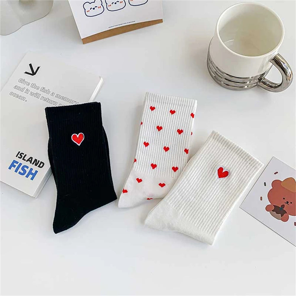 New Red Love Heart Cotton Cute Casual Breathable Soft White Black
