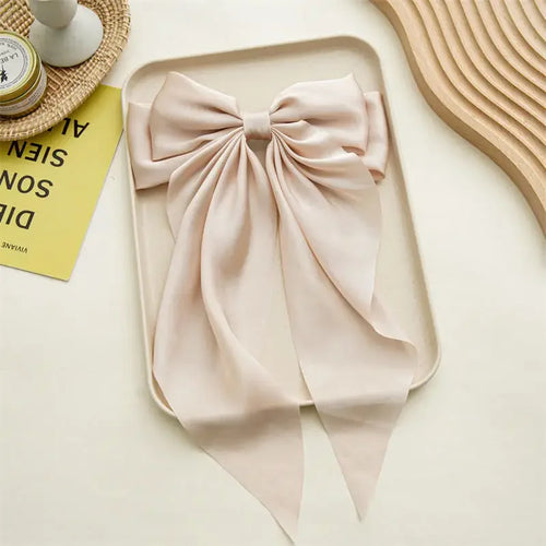 1pcs Solid Color Satin Ribbon Big Bows Hairpin Spring Clips Hair